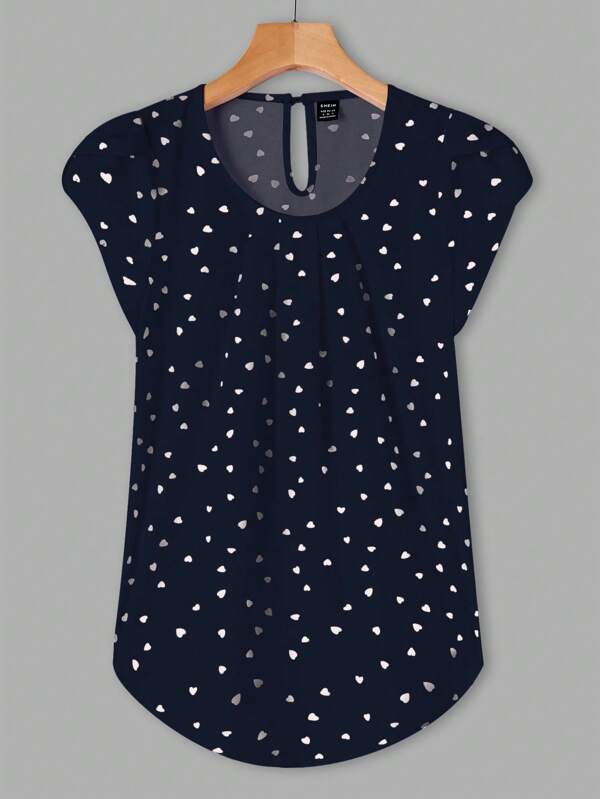 EMERY ROSE Blusa De Manga Murciélago Con Cuello Redondo Y Estampado De Corazón