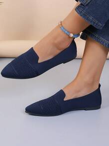 Chaussures plates à enfiler pointues pour femmes, rayées en tricot. Chaussures plates bohèmes chics de couleur unie, mode décontractée confortable pour l'extérieur, côtelées mignonnes, convenant pour les vacances, les fêtes, la maison, le bureau, l'extérieur, toutes les saisons