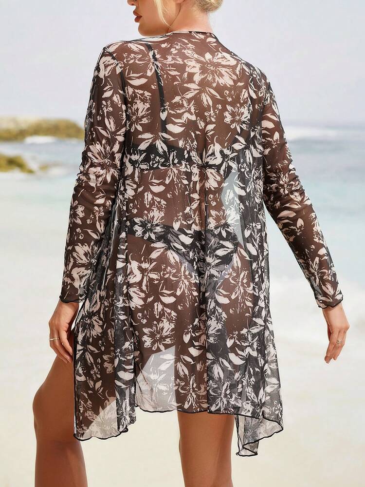 Women's Two-Piece Bikini Set And Full All Over Print Kimono Dress Summer Beach