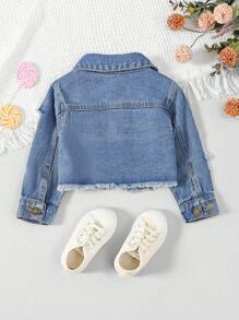 SHEIN Baby Girl Distressed Wash Street Style Denim Jacket - Medium Wash - View 2