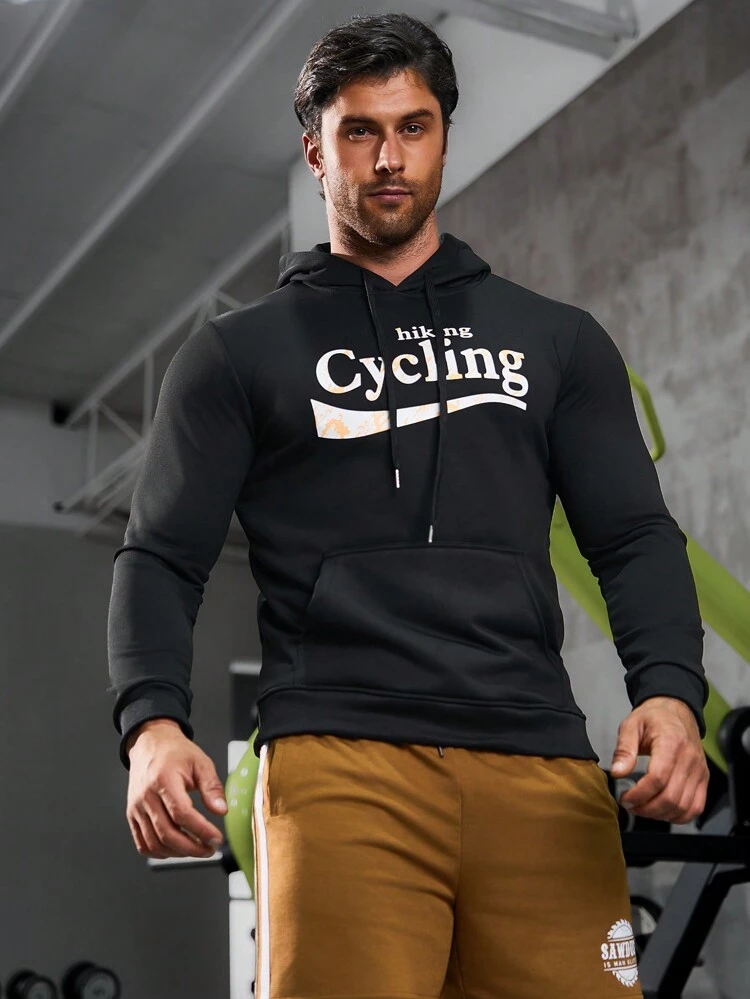 Boyfriend Style Men's Letter Printed Long Sleeve Hooded Sport Sweatshirt Boyfriend Style Men Sweatshirt