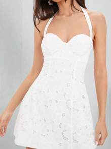 Enchnt 女士燒花刺繡露背綁帶領口連身裙 - 白色 - 查看 7