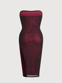 Flirla Plus Size Sexy Bodycon Strapless Dress - Red - View 2