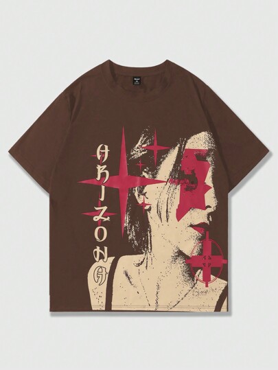 Street Life T-shirt à manches courtes imprimé portrait pour hommes, école