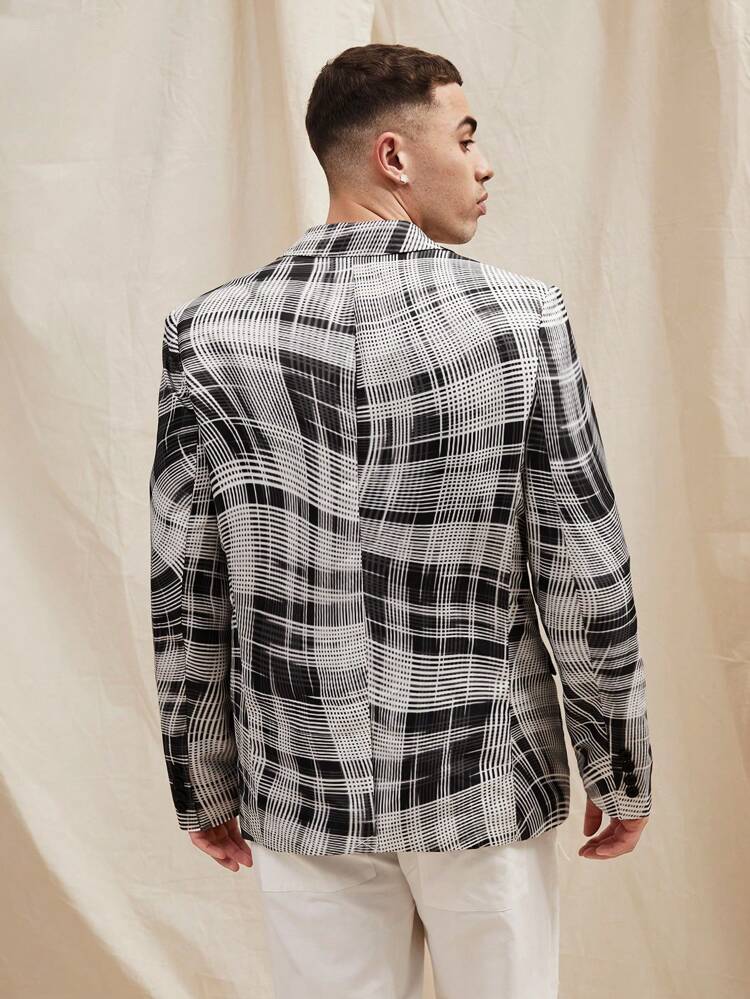 Men's Plaid Woven Casual Blazer Jacket, For Fall Winter