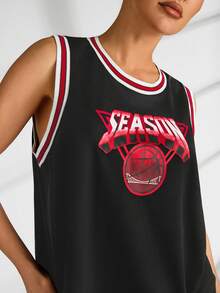 VARSITIE 運動籃球基本款大腿高筒襪及印花圖案套裝,搭配背心上衣 - 黑色 - 查看 5