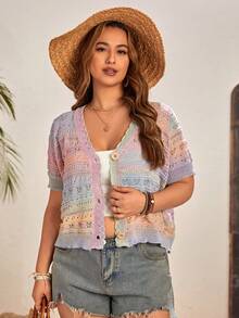 SHEIN VCAY 大尺碼短袖斑點漸變開衫外套 - 彩色 - 查看 5