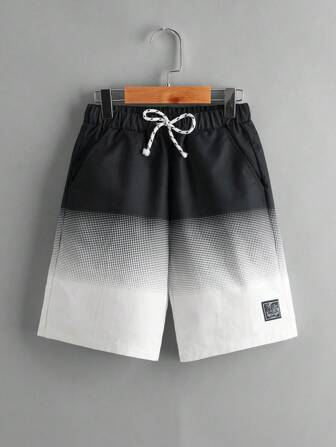 شورت للأولاد منتصف المراهقة بخصر يشد برباط بين بلوك الألوان