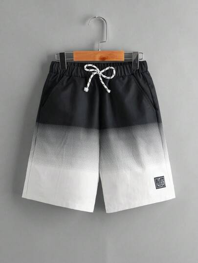 شورت للأولاد منتصف المراهقة بخصر يشد برباط بين بلوك الألوان