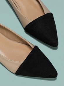 Zapatos planos de mujer de moda y elegantes con punta puntiaguda, bloques de color, empeine bajo, versátiles, apropiados para el trabajo, aptos para todas las estaciones