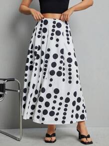 SHEIN Essnce Summer High Waist Polka Dot Printed A-Line Midi Skirt For Summer #Easter - Black and White - View 1