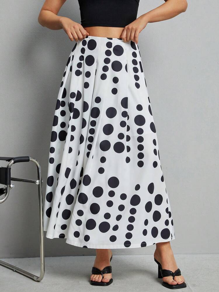 Summer High Waist Polka Dot Printed A-Line Midi Skirt For Summer #Easter