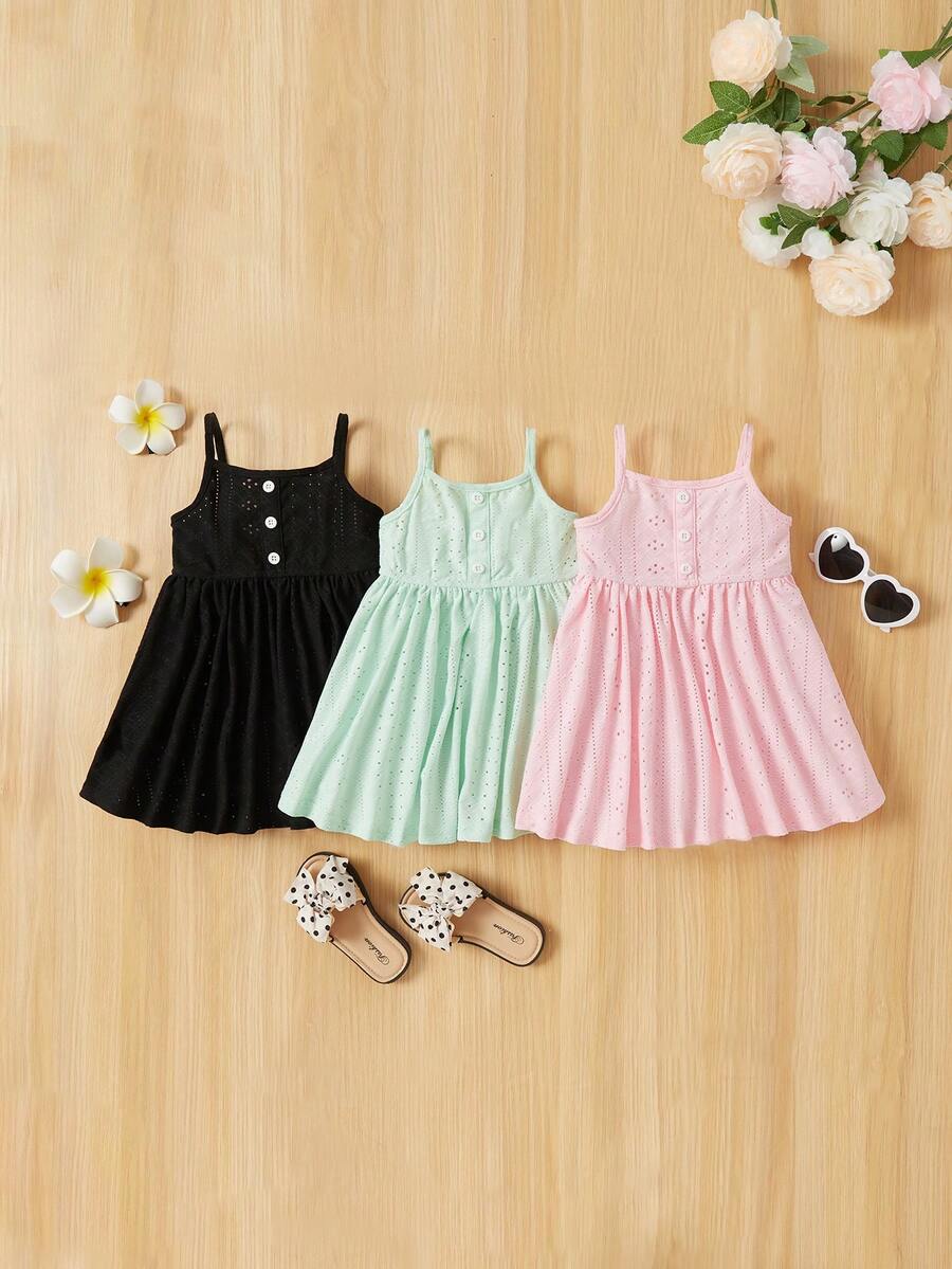 SHEIN Đứa bé gái Dệt kim Xu hướng: Cắt giảm Màu thuần Bộ váy Với Áo ba lỗ Và Quần cụt - màu đen - Xem 1