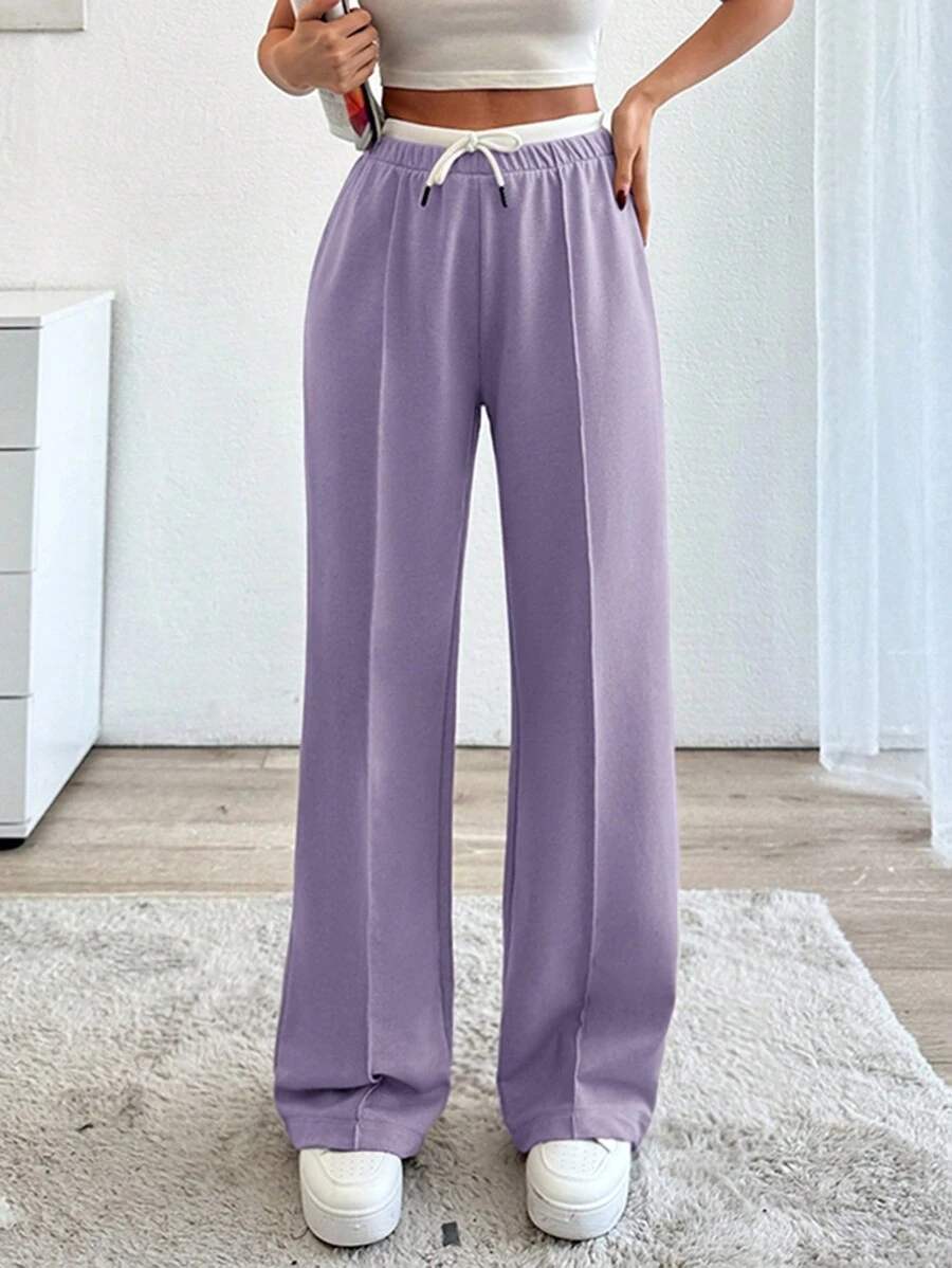 EURMUSE Drawstring Waist Pants - Lilac Purple - View 1