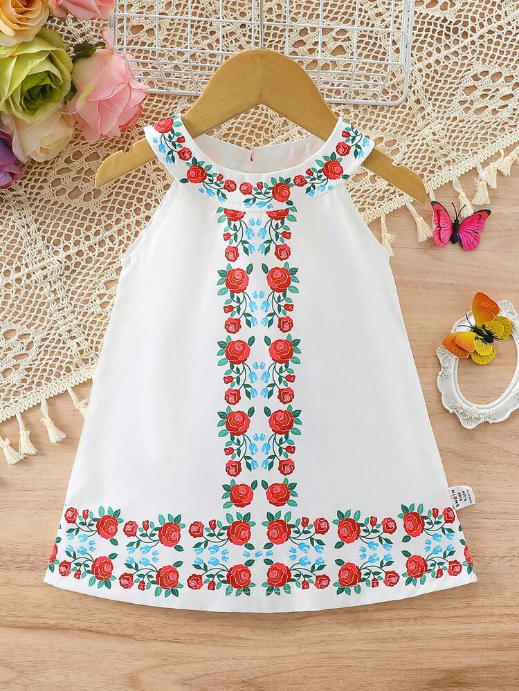 Baby Girls' Rose Printed Sleeveless Dress
