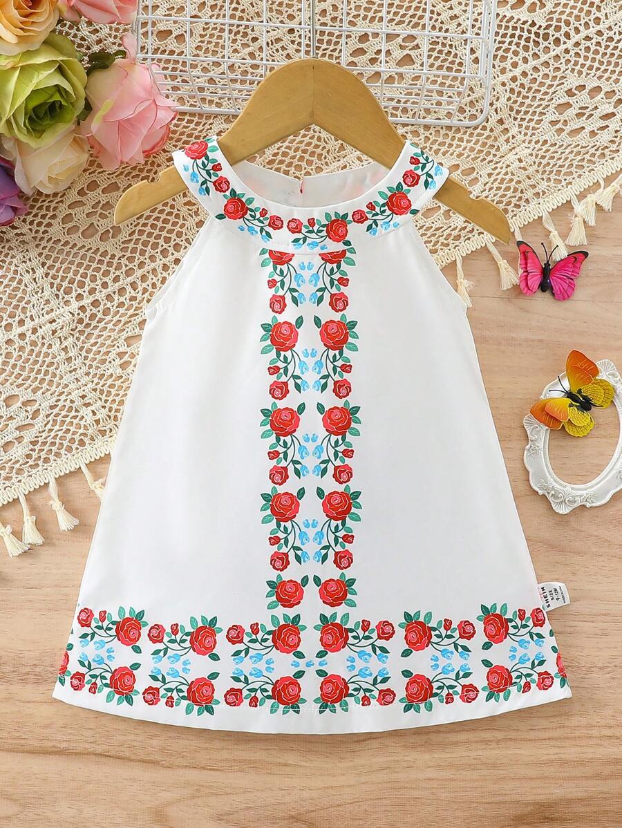 Vestido Rosa Sin Mangas Impreso Para Bebé Niña - Multicolor - Ver 1