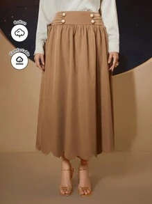 Modelyn Plus Size Solid Color Scallop Hem Skirt