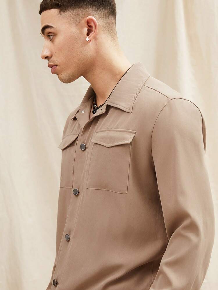 Men's Long Sleeve Woven Casual Shirt And Shorts 2pcs/Set