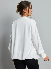 SHEIN Essnce Camisa Larga Con Dobladillo Floral Para Mujer - Blanco - Ver 2