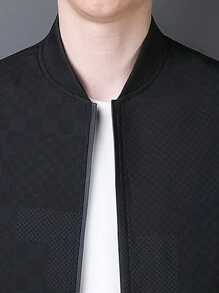 Chaqueta de béisbol con cierre de cremallera de manga larga y unicolor para hombres, para otoño - Negro - Ver 3
