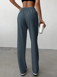 RueChic Solid Drawstring Waist Sweatpants - Grey - View 2