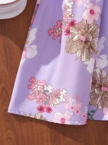 SHEIN Tween Girls' Floral Patchwork Printed Dress With Ruffle Trim - Purple - View 5