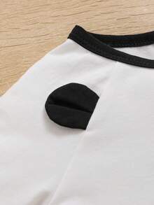 SHEIN Grenouillère De Sommeil Imprimée Mignonne D'ours Pour Bébé Garçon Avec Oreilles Patchées, Encolure Ronde À Blocs De Couleurs Et Manches Raglan - Blanc - Voir 7