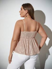 SHEIN Privé 加大尺碼優雅鑲珠休閒吊帶背心,適合音樂會,鄉村音樂節,派對,度假 - 杏色 - 查看 6