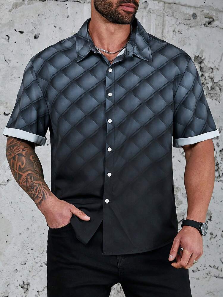 Men's Plus Size Gradient Plaid Shirt