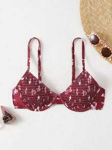 SHEIN Swim 女士褶皺花卉印花比基尼上衣,帶有鋼圈 - 彩色 - 查看 3