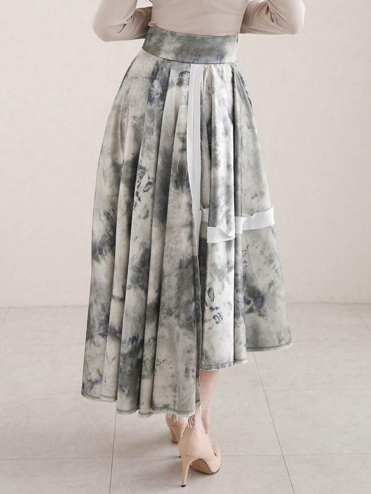 Tie-Dyed Loose Asymmetric Hem Pleated Skirt Boho