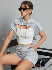 SHEIN Essnce 3入組女士連帽上衣、背心和短褲套裝 - 彩色 - 查看 6