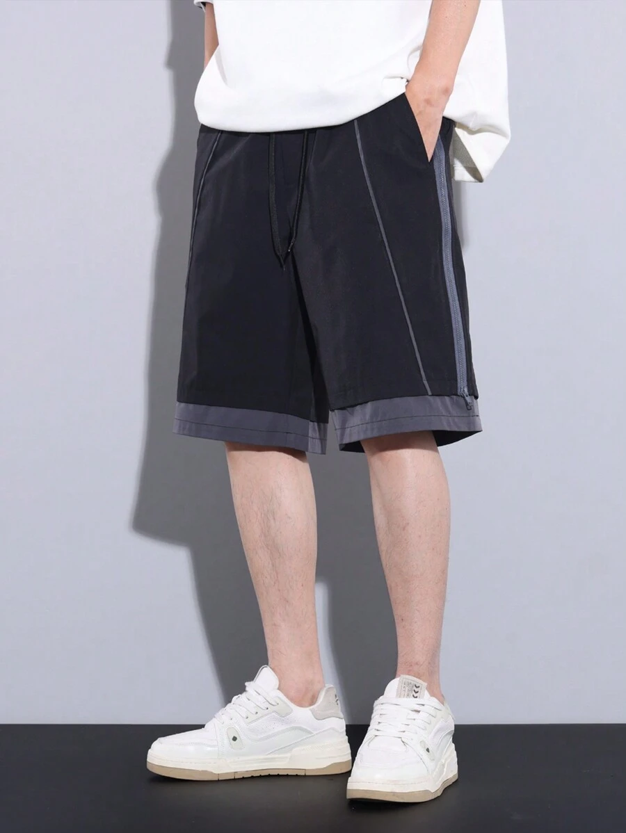 Claim Dot Quần short thắt lưng dây rút Colorblock cho nam - màu đen - Xem 1