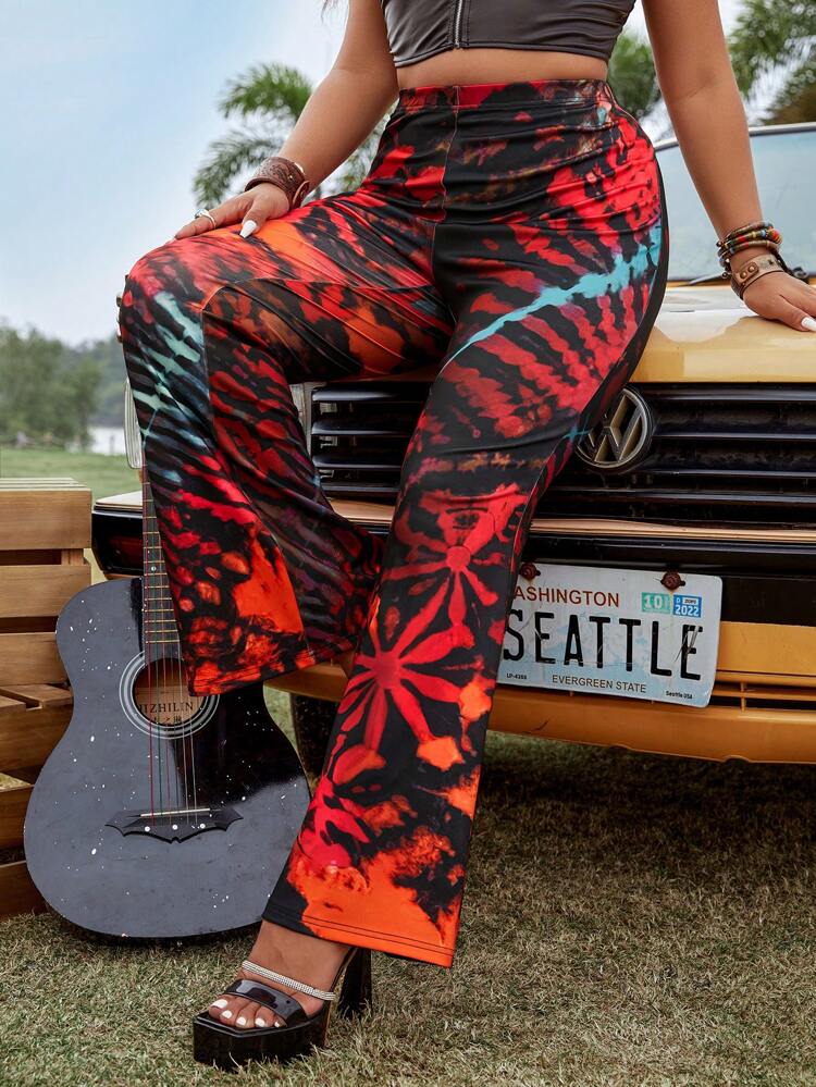 Plus Size Tie Dye Flare Pants