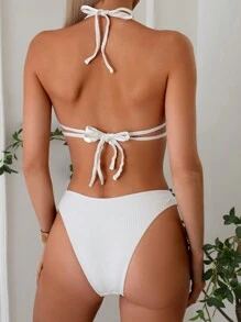 SHEIN Swim Women's Solid Color Bikini Set, Bikini Set Swimwear Bathing Suit Beach Outfit Summer Vacation Summer Beach