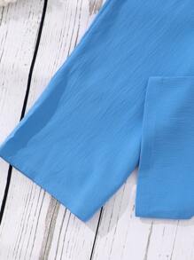 2pcs/Set Tween Girls' Round Neck Leg-Of-Mutton Sleeve Top And Pants - Blue - View 6