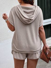 Calvaya 大码纯色休闲两件套 - 杏色 - 查看 2