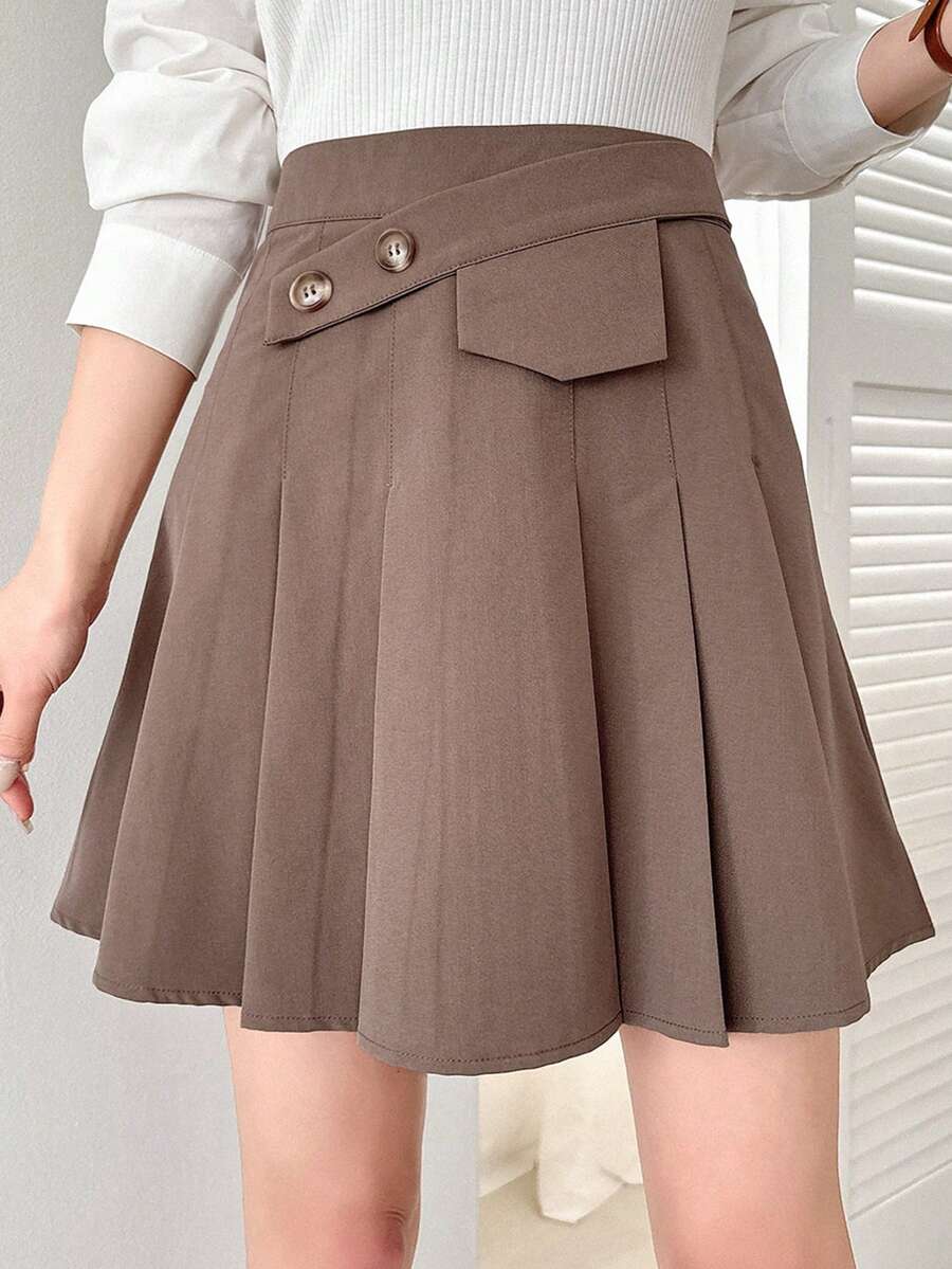 DAZY Của phụ nữ Màu thuần Xếp li Váy mini - màu nâu - Xem 1