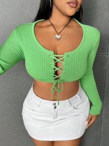 Flirla Cardigan Court Croisé De Grande Taille De Couleur Unie - Vert - Voir 4