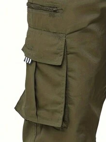 Hombres Pantalones cargo unicolor con bolsillo lateral con solapa - Verde militar - Ver 3