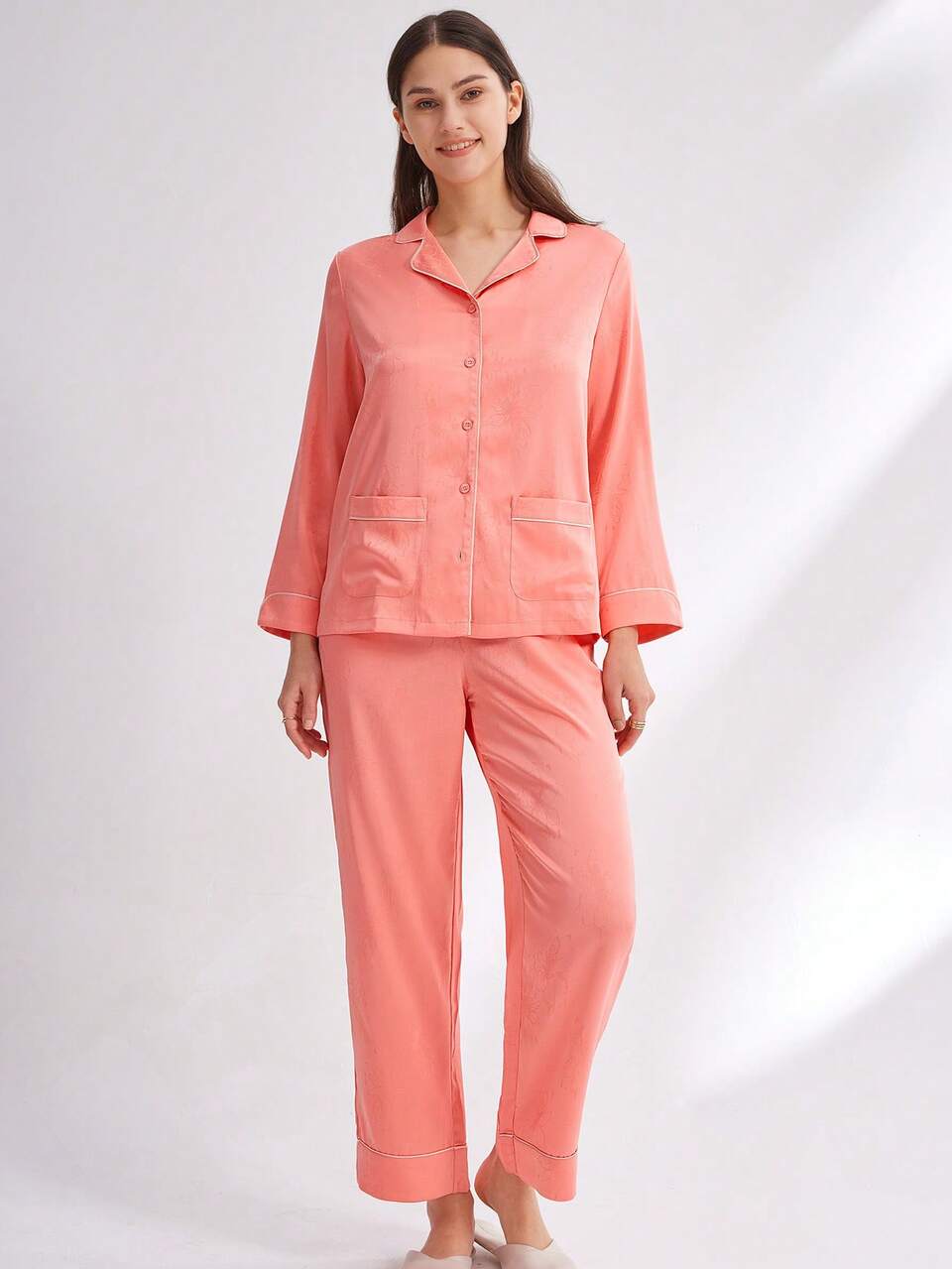 Flora Satin-Jacquard Long Bridesmaid Women Pajama Set Lounge Sets