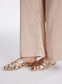 MOTF PREMIUM 时尚尖头编织女士平底鞋度假鞋夏季促销万圣节圣诞节 - 金色 - 查看 2