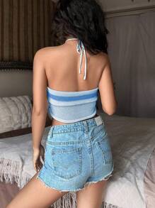 Flirla Color Block Halter Neck Knitted Top