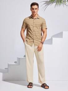 Manfinity Homme 男士休閒純色壓褶西裝褲