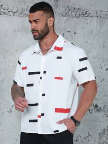 Manfinity Homme Men's Plus Size Red & Black Stripe Design T-Shirt Set - White - View 6