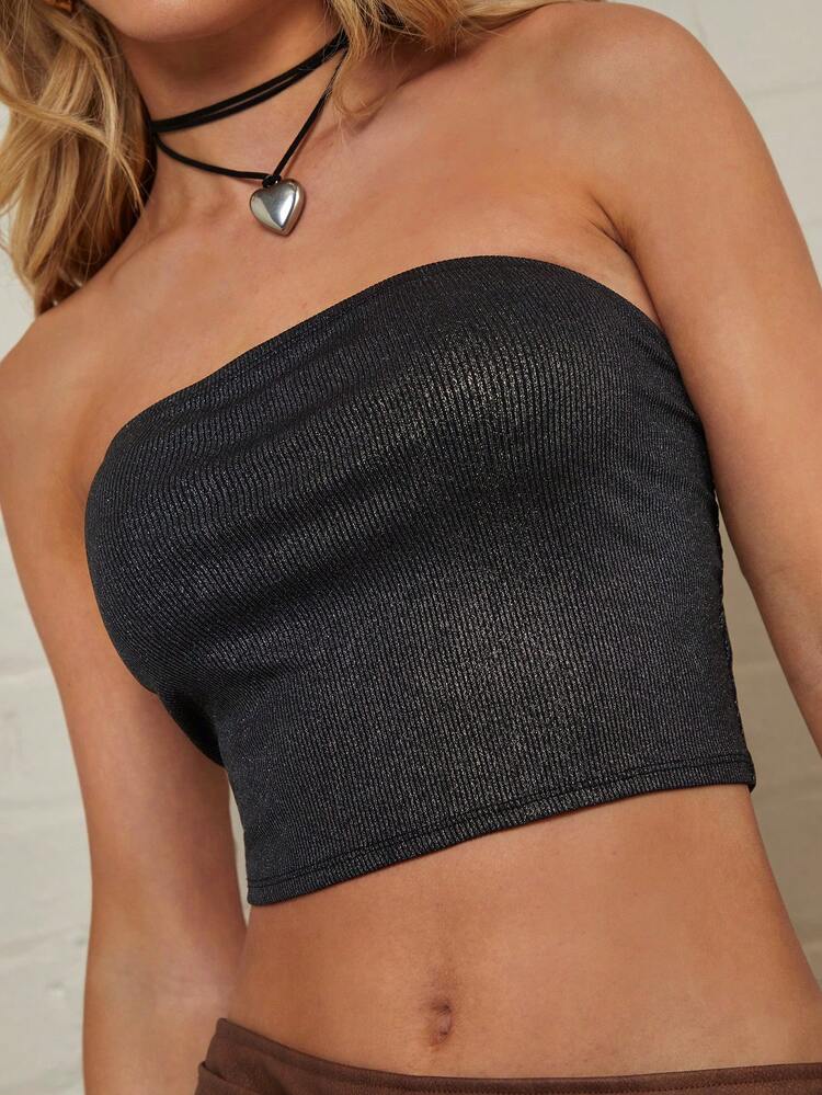 Coated Simple Strapless Crop Top