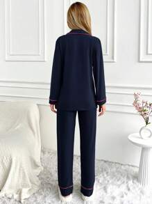 RueChic Conjunto De Pijama De Ropa De Hogar Para Mujeres Con Detalles De Ligadura