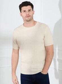 Manfinity Homme Men's Round Neck Short Sleeve Knitted Top - Beige - View 1