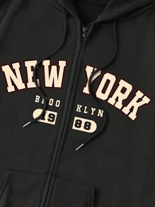 INAWLY Plus Size Hooded Sweatshirt With Letter Print And Drawstring Graduation,Back To School,Teacher Pullover Fall Winter Autumn - Black - View 3