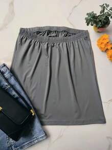 INAWLY Plus Size Women's Solid Color Strapless Top - Dark Grey - View 2